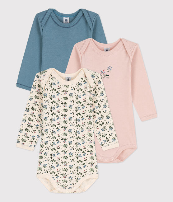 Confezione da 3 body a maniche lunghe fiore bebè in cotone variante 1