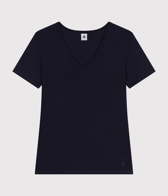 T-shirt Iconica a maniche corte a coste tinta unita donna blu SMOKING
