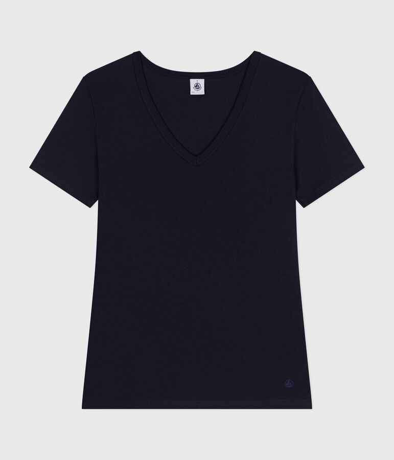 T-shirt Iconica a maniche corte a coste tinta unita donna blu