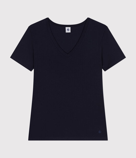 T-shirt Iconica a maniche corte a coste tinta unita donna blu SMOKING