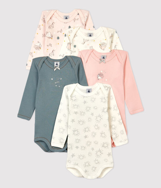 Confezione da 5 body a maniche lunghe bebè femmina fantasia principessa in cotone variante 1