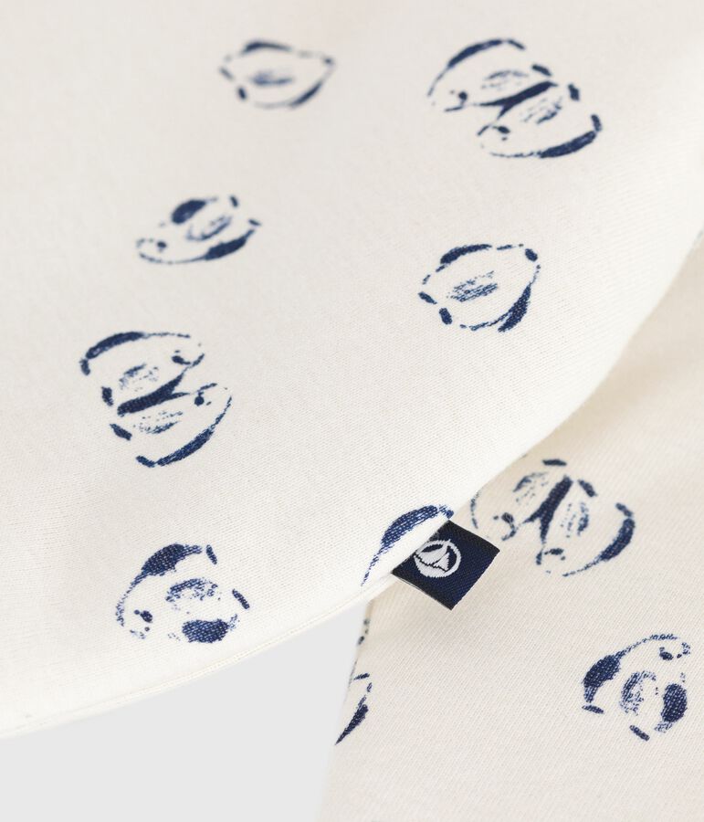 Tutina imbottita in cotone con pinguini stampati neonato ecru/blu