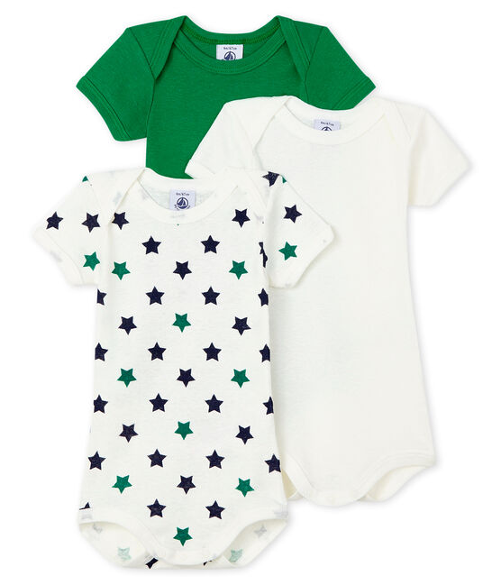 Trio body manica corta bebè maschio in lino/cotone variante 1