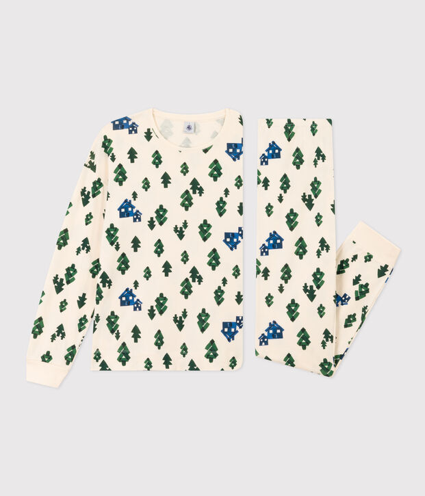 Pigiama chalet donna in cotone ecru/multicolore