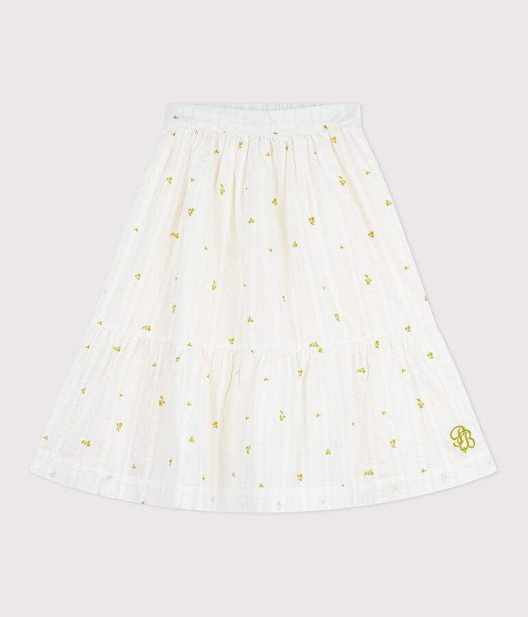 Gonna lunga bambina in cotone con stampa a fiori verde/verde