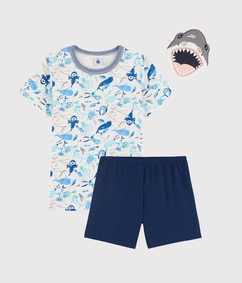 Pigiama corto travestimento da squalo bambino in cotone bianco/multicolore