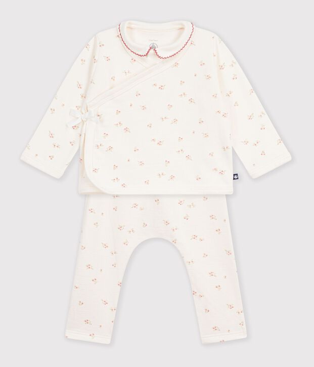 Set in cotone con colletto con stampa a fiori neonata ecru/multicolore