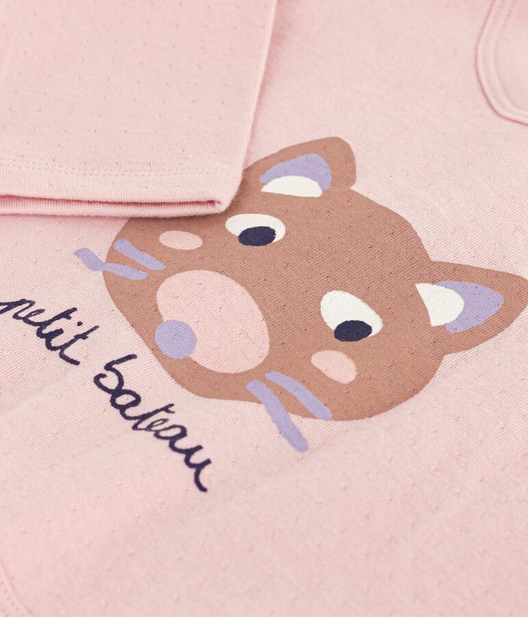 T-shirt a maniche lunghe in cotone con gatto decorativo neonata rosa JOLI