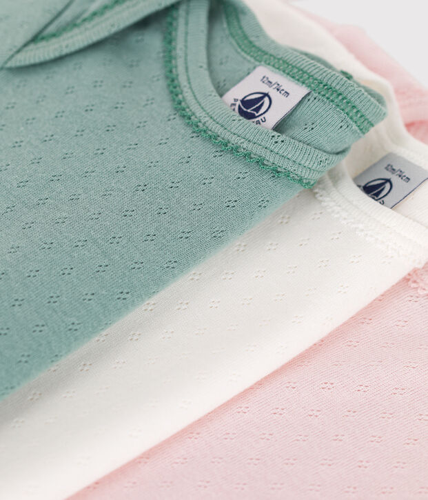 Set 3 body a maniche corte in cotone tinta unita neonato multicolore