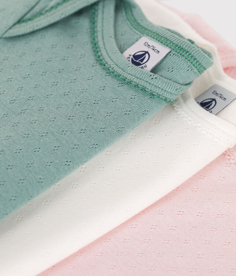 Set 3 body a maniche corte in cotone tinta unita neonato multicolore