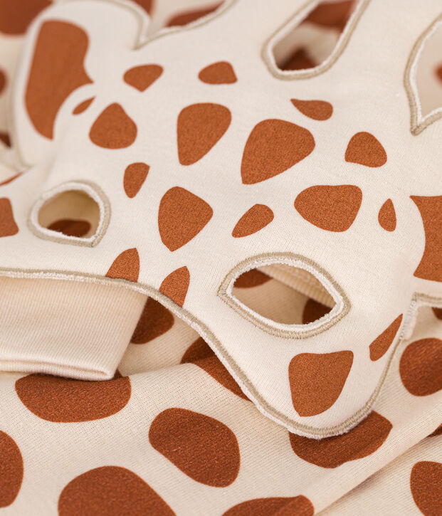 Pigiama stile maschera di Carnevale giraffa in cotone bambino ecru/marrone
