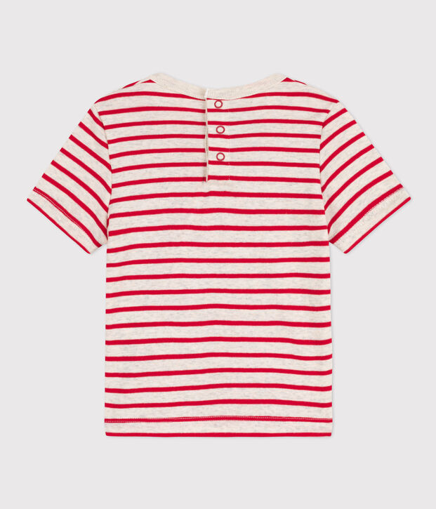 T-shirt a maniche corte beb&egrave; in cotone a righe beige/rosso