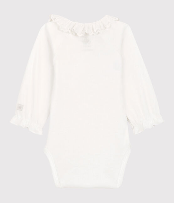 Body con colletto bebè femmina in cotone biologico bianco MARSHMALLOW
