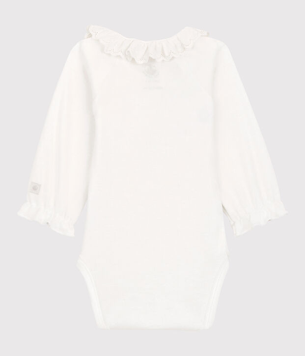 Body con colletto beb&egrave; femmina in cotone biologico bianco