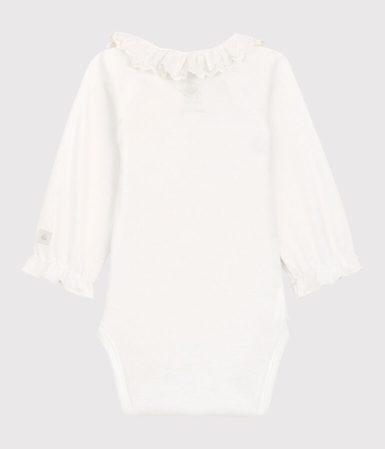 Body con colletto beb&egrave; femmina in cotone biologico bianco MARSHMALLOW
