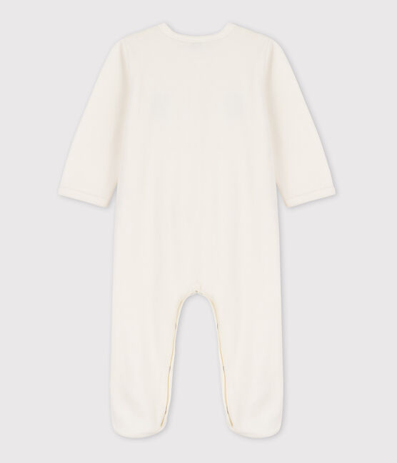Tutina pigiama bebè in ciniglia volpe bianco MARSHMALLOW