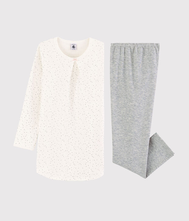 Camicia da notte a stelle con leggings bambina in tubique bianco/grigio