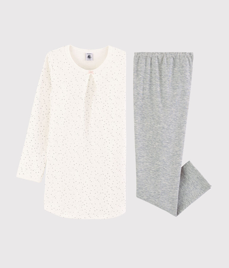 Camicia da notte a stelle con leggings bambina in tubique bianco/grigio