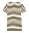 T-shirt donna scollo V in costina originale 1x1 rigata marrone SHITAKE/bianco MARSHMALLOW