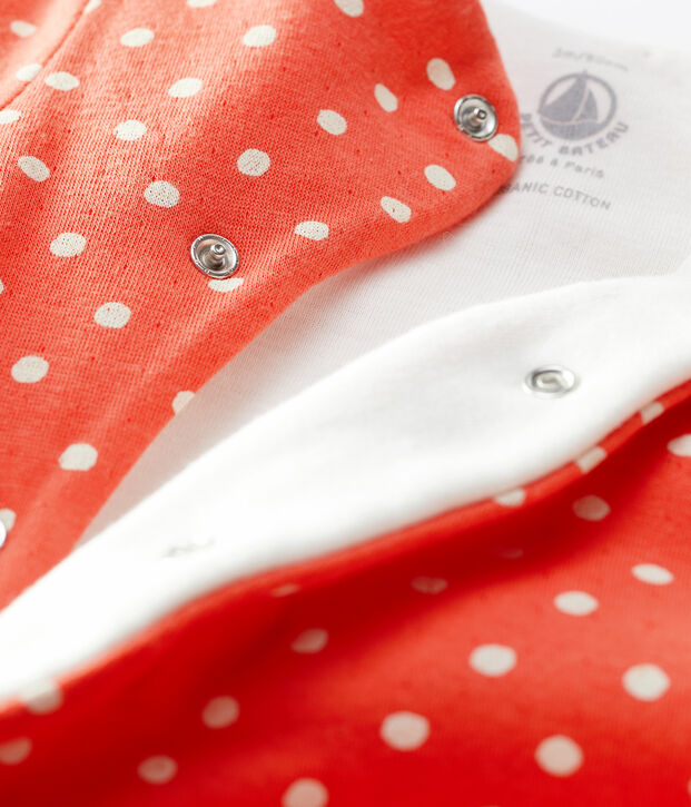 Tutina lunga a pois beb&egrave; femmina in cotone biologico arancione/bianco