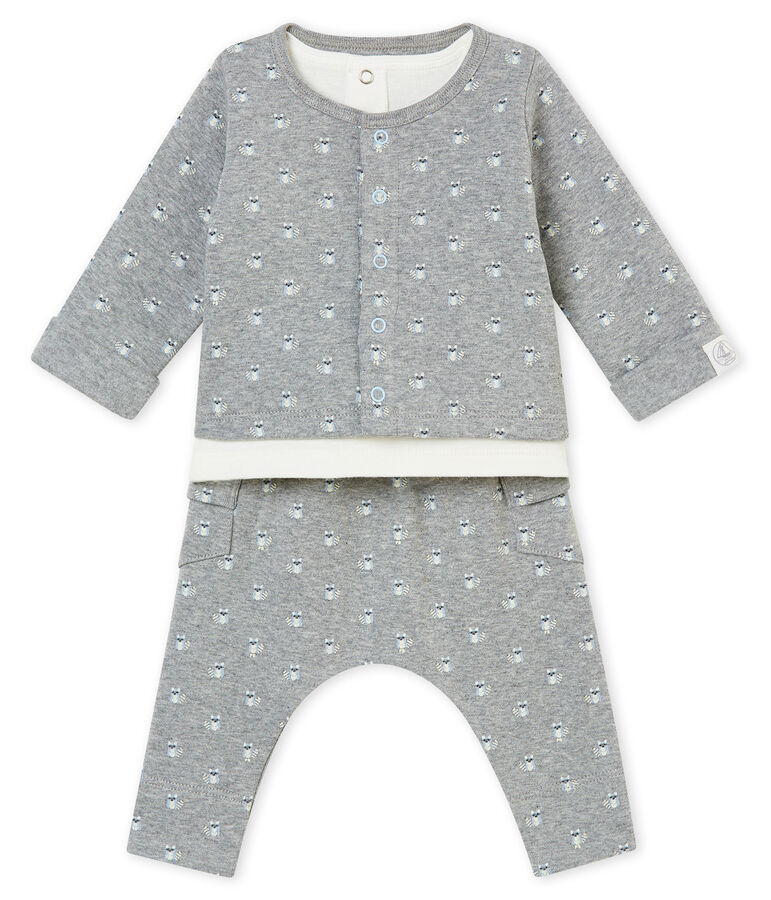Coordinato tre pezzi stampati beb&eacute; maschio grigio/multicolore