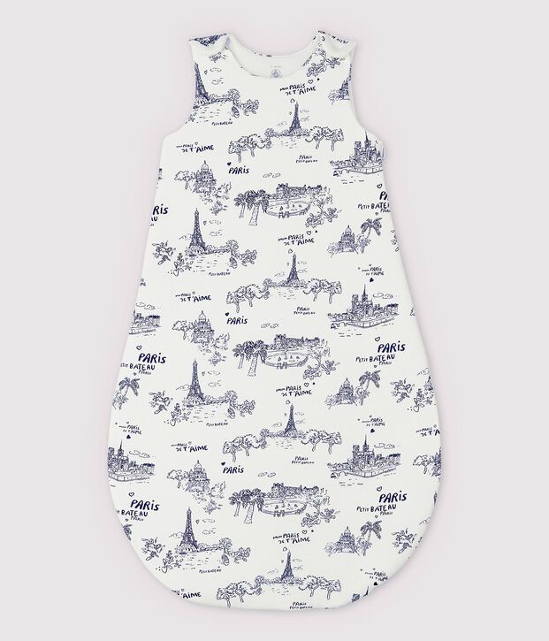 Sacco nanna tela di Jouy Parigi beb&egrave; in costina bianco/blu