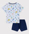 Pigiama corto bambino in cotone con stampa animali yoga blu FRAICHEUR/bianco MULTICO