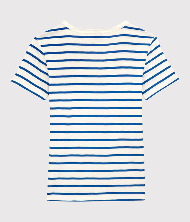T-shirt L'ICONIQUE scollo a V in cotone bio donna bianco/blu