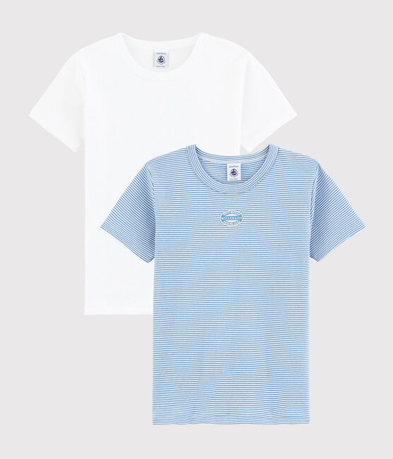 Duo t-shirt bambino maniche corte millerighe blu in cotone biologico variante 1
