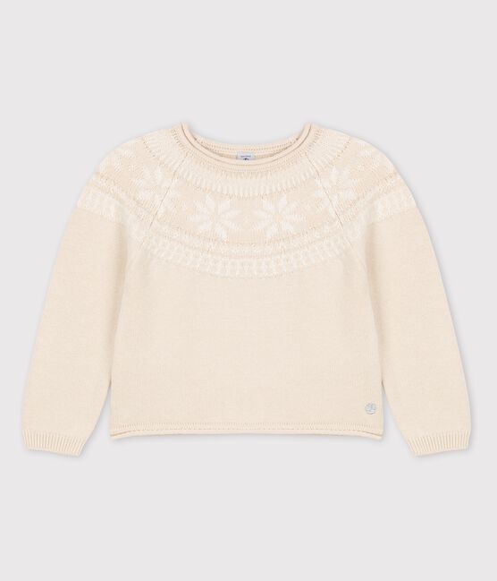 Pullover bambina in lana e cotone beige JERRYCAN MOULINE/ MARSHMALLOW