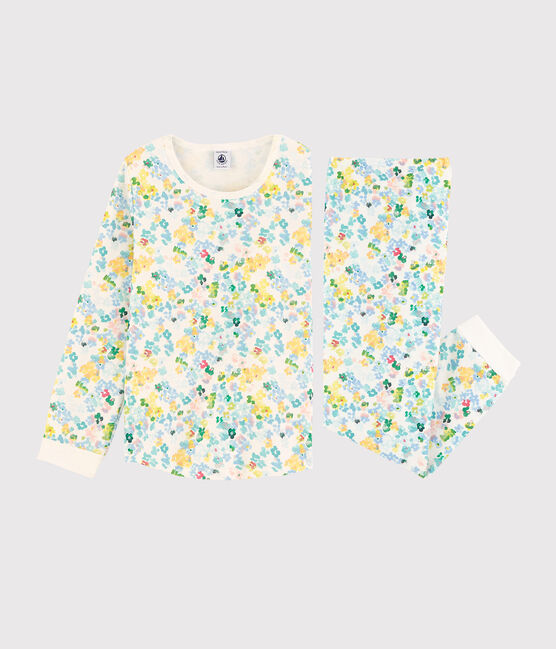 Pigiama a fiori acquarello bambina in molleton bianco MARSHMALLOW/bianco MULTICO