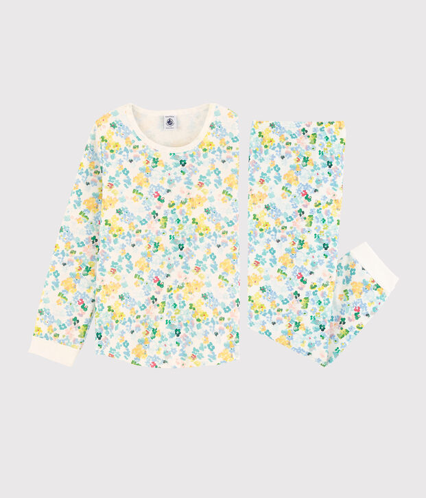 Pigiama a fiori acquarello bambina in molleton bianco/multicolore