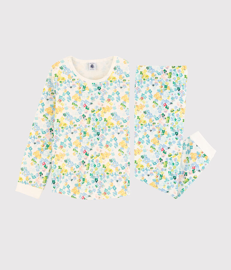 Pigiama a fiori acquarello bambina in molleton bianco/multicolore