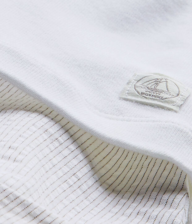 Tutina corta per beb&eacute; maschio doppio tessuto bianco/beige