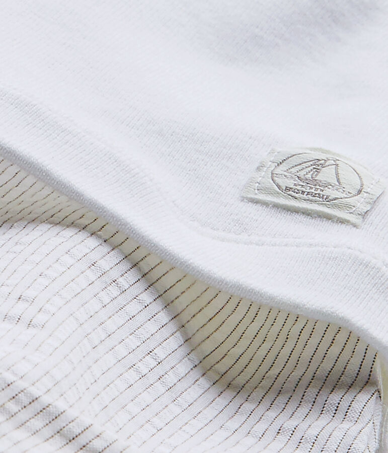 Tutina corta per beb&eacute; maschio doppio tessuto bianco/beige