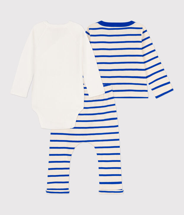 Tutina a righe marini&egrave;re beb&egrave; in cotone ecru/blu