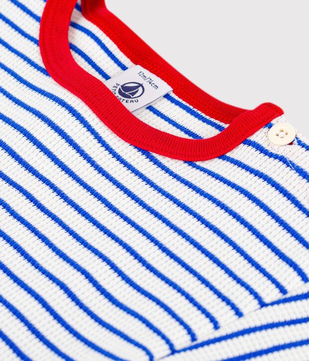 T-shirt a maniche corte in cotone a righe neonato blu/blu