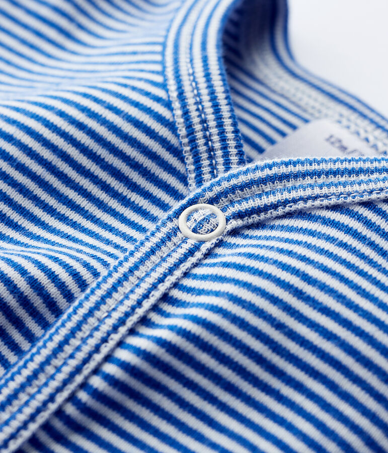 Tutina senza piedi a righe blu beb&egrave; in cotone blu/bianco