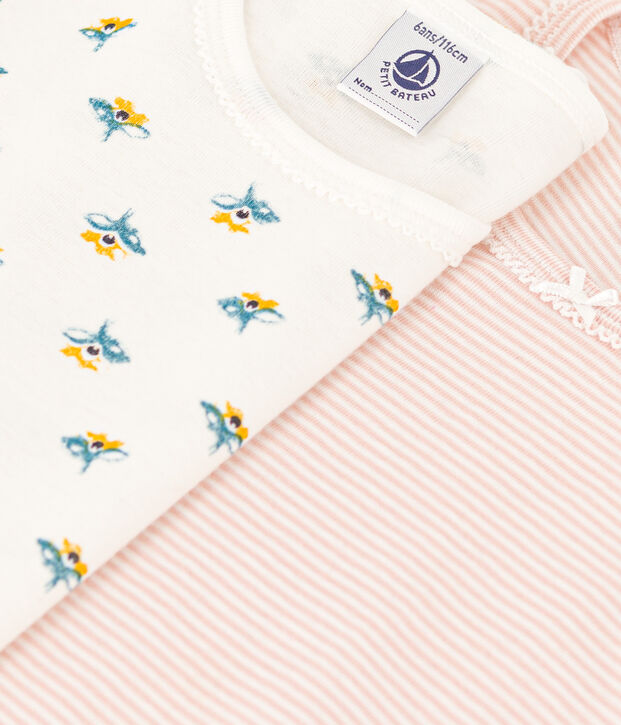 Confezione da 2 t-shirt manica lunga bambina in cotone motivo fiore multicolore