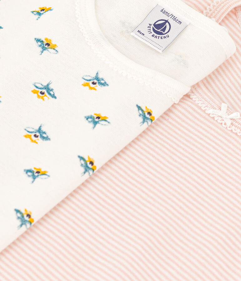 Confezione da 2 t-shirt manica lunga bambina in cotone motivo fiore multicolore