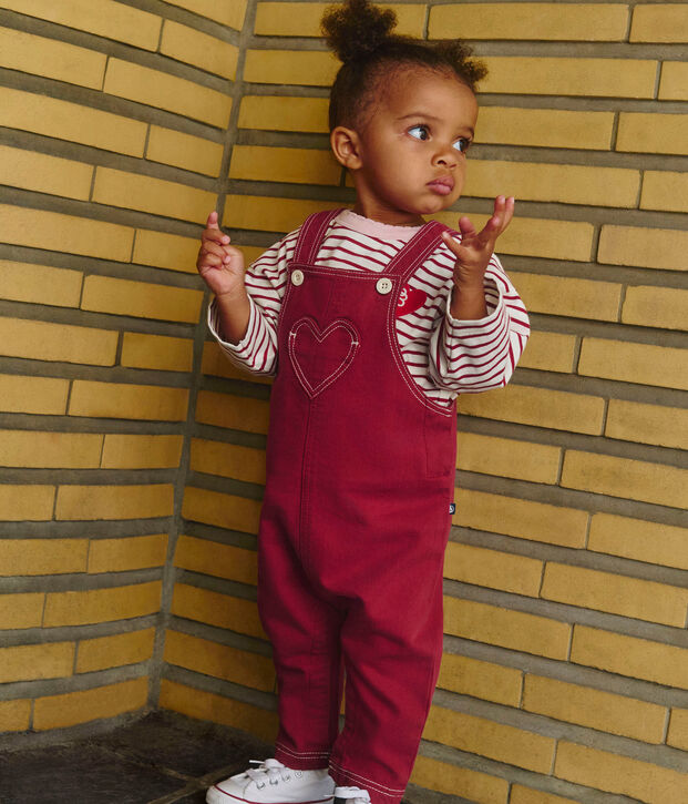 Salopette lunga in denim colorato neonata rosso