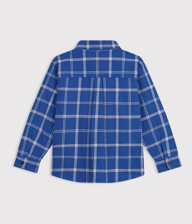Camicia in cotone a quadri bambino blu/ecru