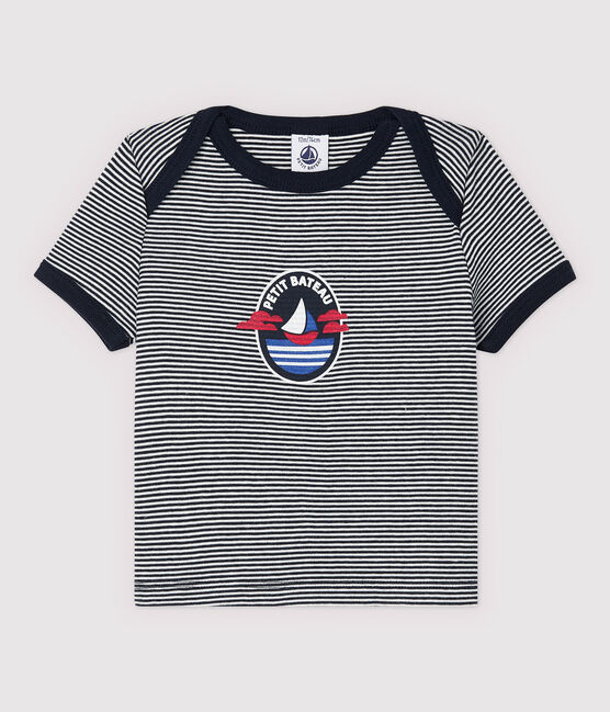T-shirt maniche corte in cotone bebè maschio blu SMOKING/bianco MARSHMALLOW