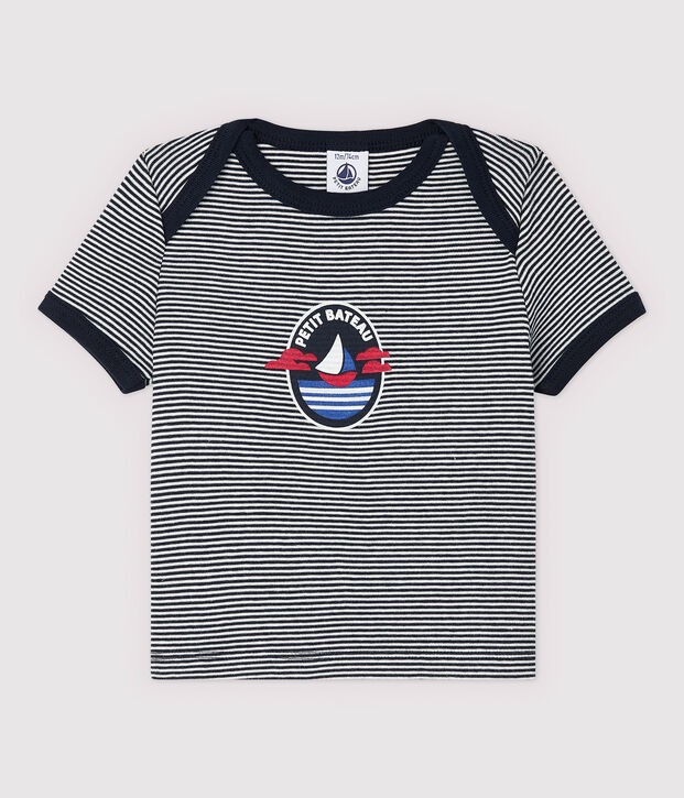 T-shirt maniche corte in cotone beb&egrave; maschio blu/bianco