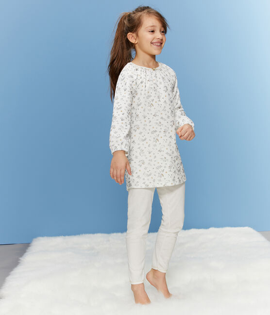 Camicia da notte bambina in velluto, con leggings bianco MARSHMALLOW/bianco MULTICO