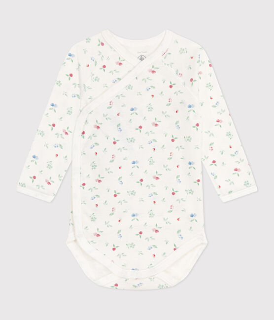 Body incrociati a maniche lunghe in cotone neonato bianco MARSHMALLOW/bianco MULTICO