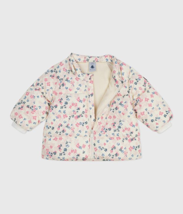 Piumino per neonato con stampa floreale e cappuccio staccabile ecru/multicolore