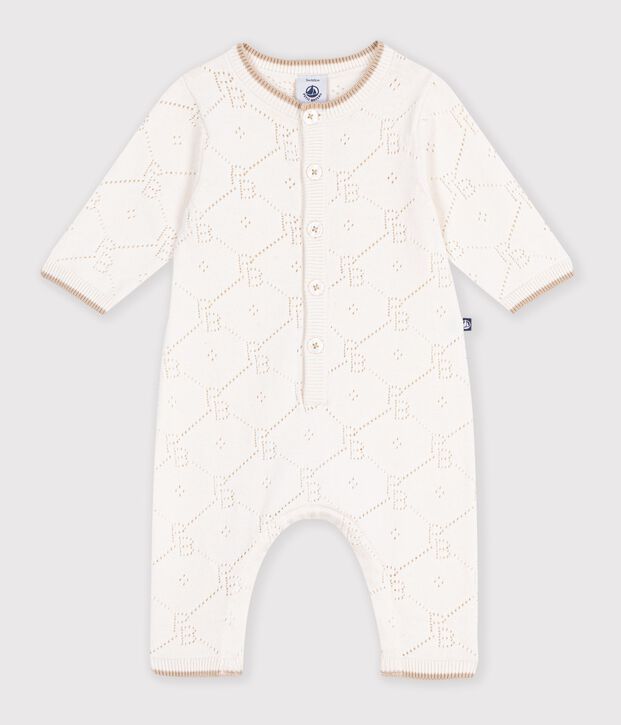 Tutina lunga in maglia di cotone traforata neonato MILK