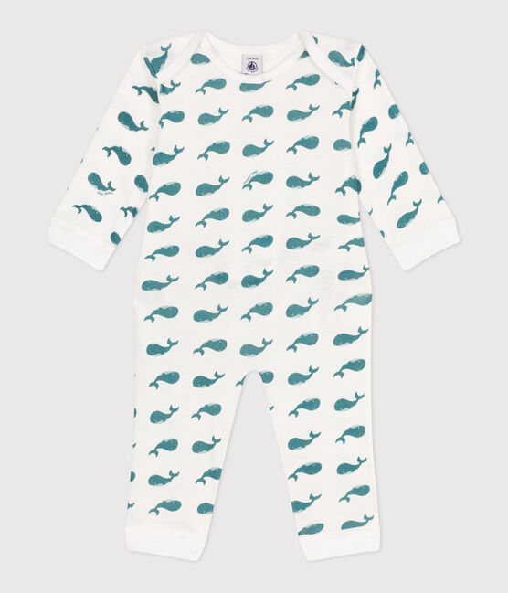Pigiama in cotone con apertura senza automatici e balene neonato verde MARSHMALLOW/ DRAGONFLY