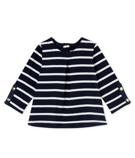 Blusa per bebé femmina rigata blu SMOKING/bianco MARSHMALLOW
